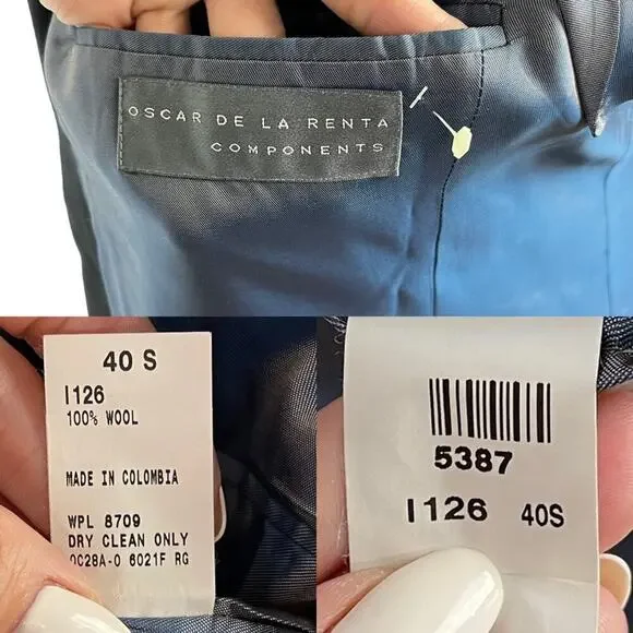 Oscar de La Renta Single Breasted 100% Wool Black Men's Suit Jacket Size 40S